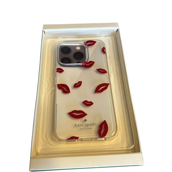 KATE SPADE iPhone 15 Pro Clear flexible phone case  Glitter Lip Print NEW - Picture 3 of 4